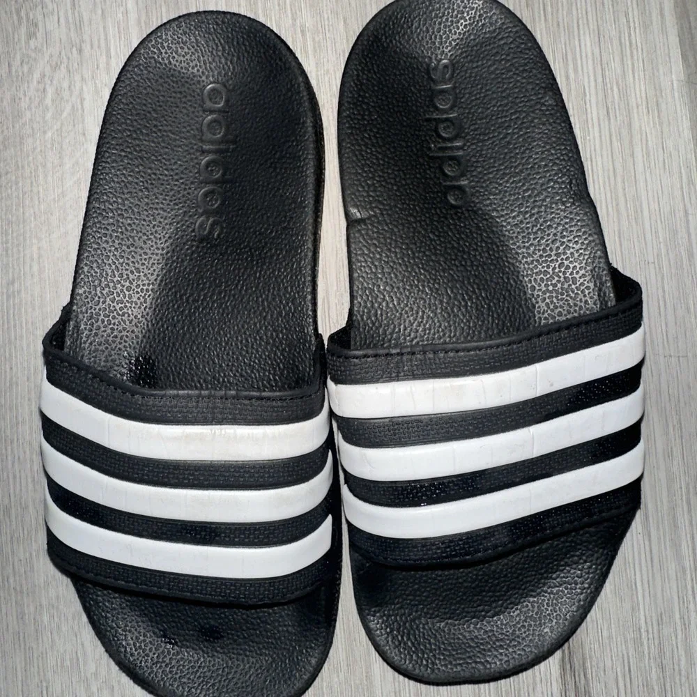 Adidas Kids‎ Black White Slides Sandals Slip On Size 13